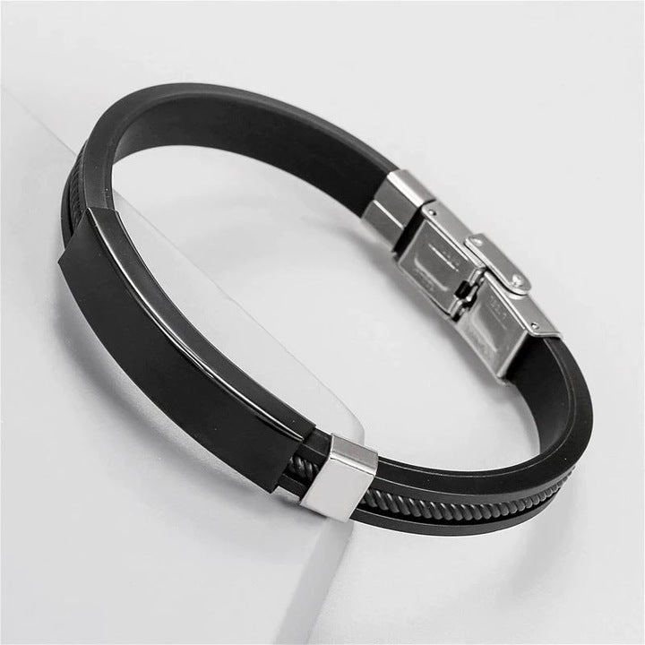 Bratara Punk Twist, Barbati, Tija Metalica, Silicon, Negru