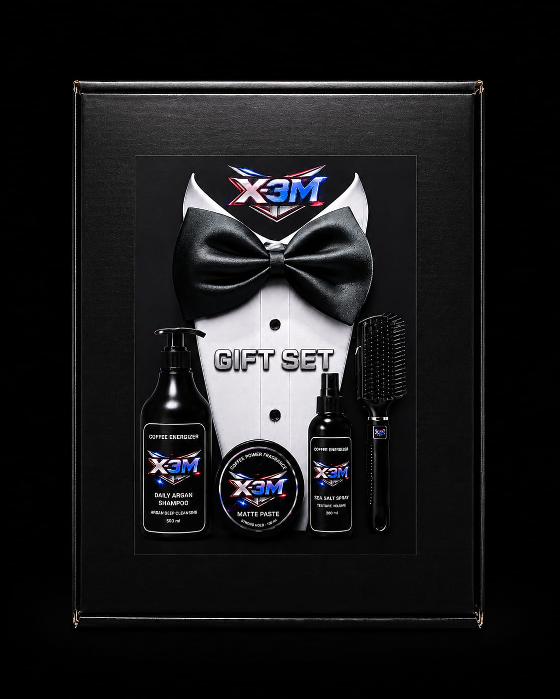 Set Cadou X-3M ( sampon+pomada mata+spray de volum+perie )
