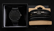 Set Cadou Norse Legacy, 5 Accesorii, Ceas + Bratari, Barbati, Urban, Leather look, Negru