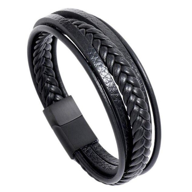 Bratara din Piele, Cinci Curele, Barbati, Neagra