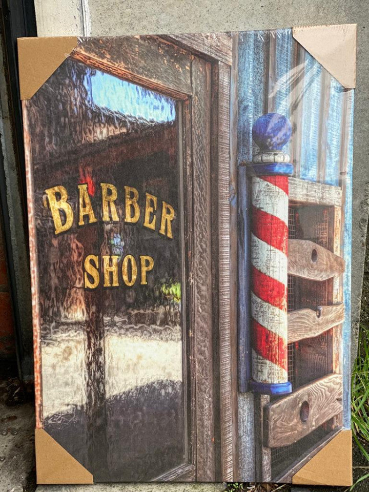 Canvas Barbershop Window Barber Pole Vintage
