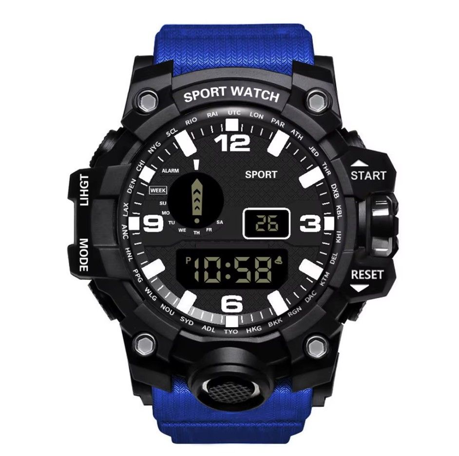 Ceas Digital pentru Barbati, Stil Sportiv, Albastru