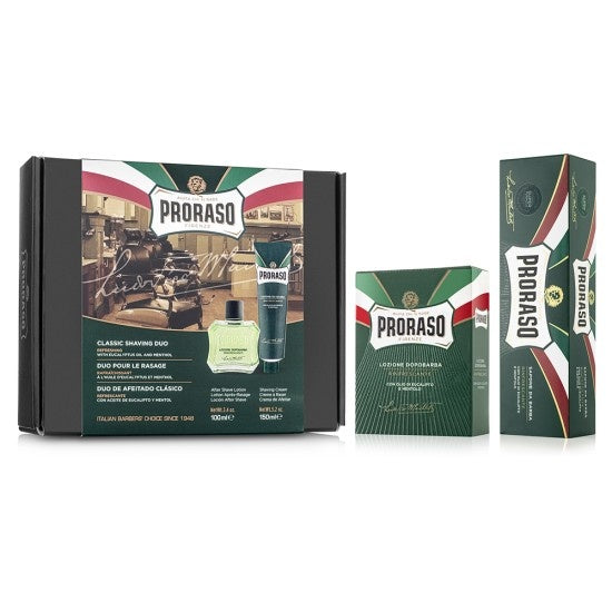 Set de barbierit cu after shave lotiune si crema de barbierit Proraso Refreshing Eucalypt si Menthol Duo Pack