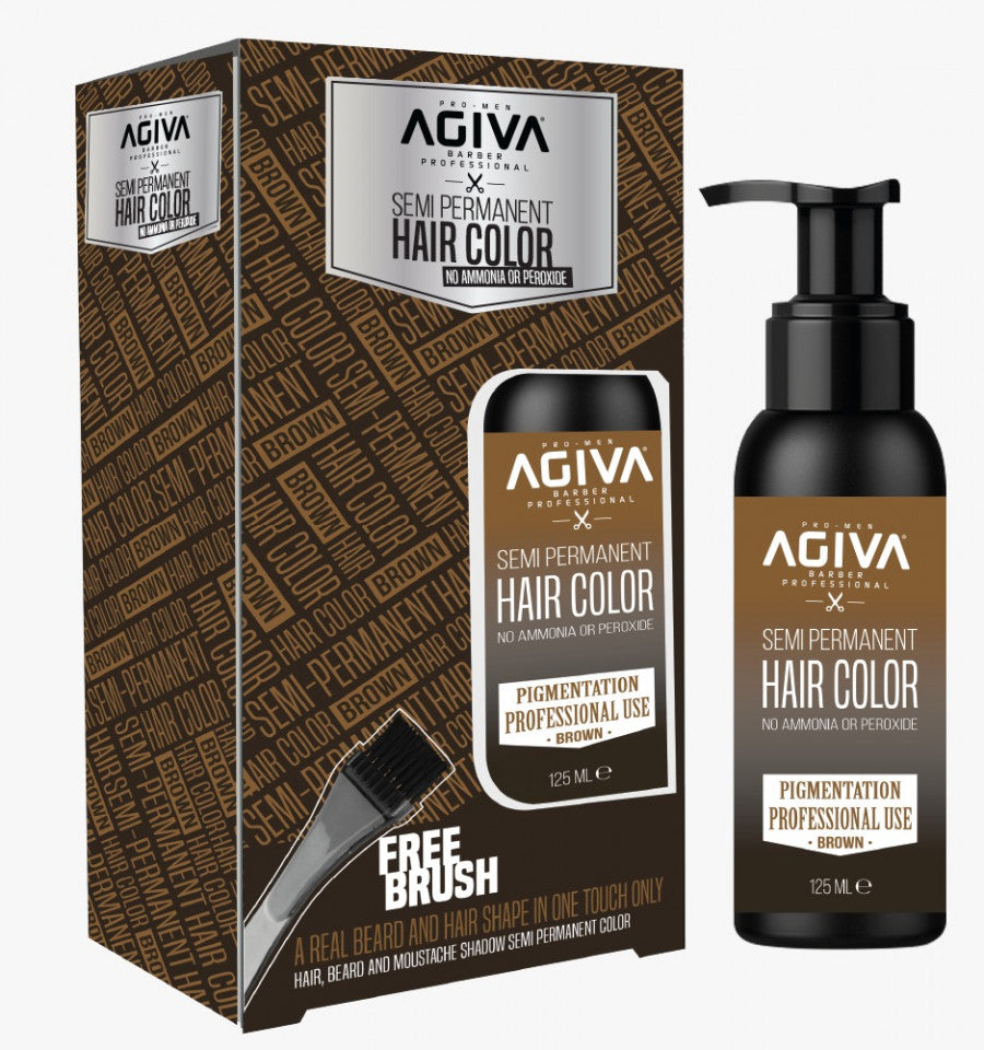 Vopsea de barbati pentru par si barba Agiva Semi- Permanent Med-Brown Color 125 Ml